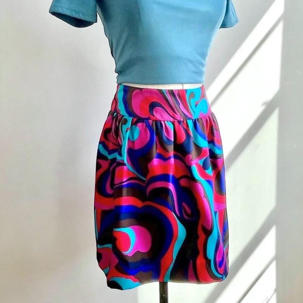 Vintage Y2K Silk Mini Skirt | Psychedelic Print Low Rise Skirt | Club Kid | S
